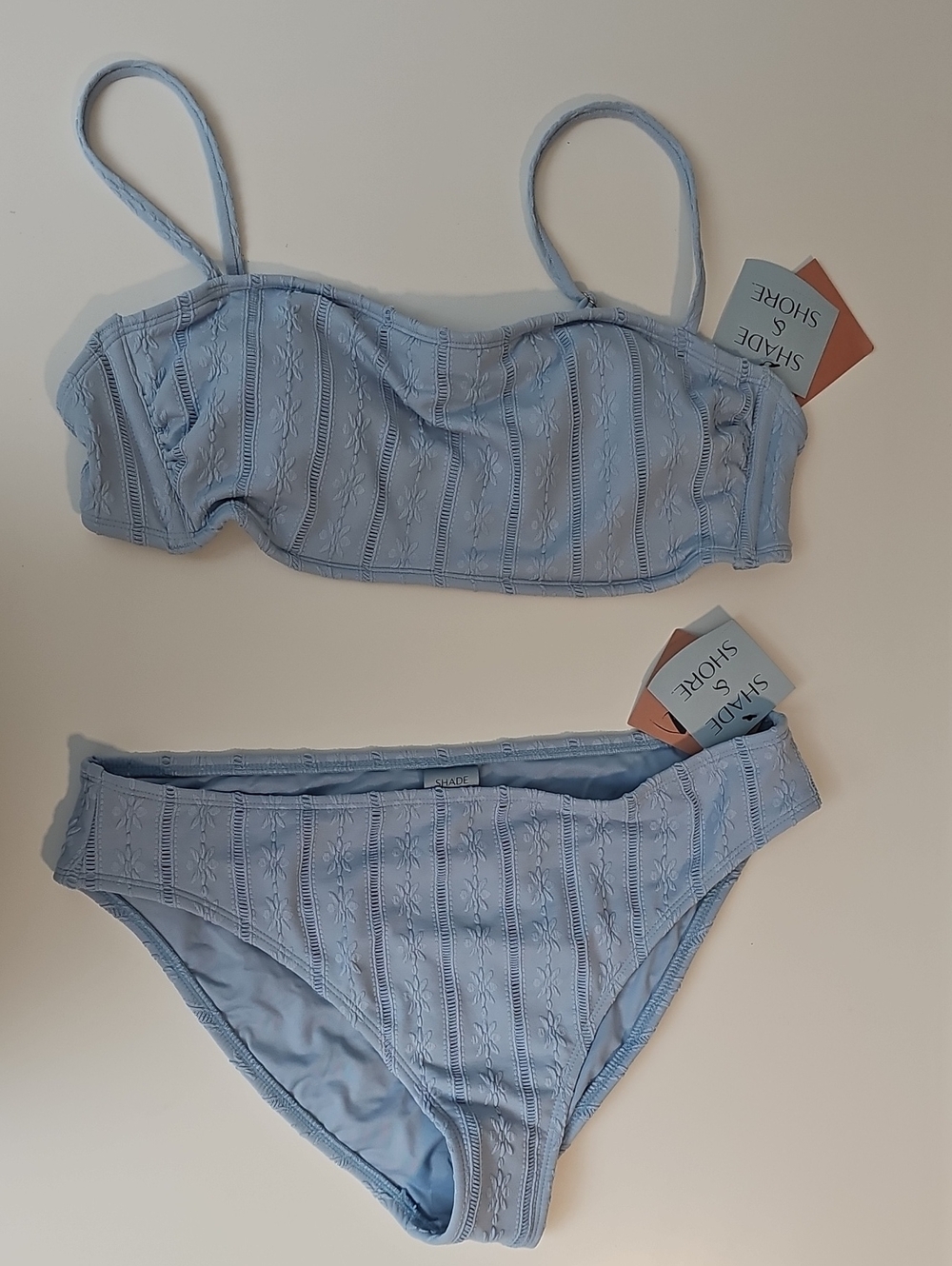 Shade & Shore Women's L Light Blue Textured Eyelet Style Bandeau Bikini Set
